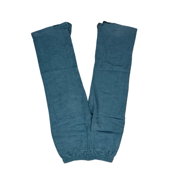 Athleta Retreat Linen Wide Leg Pant Pull On Drawstring Teal Beach Casual Size 8 - Picture 6 of 7